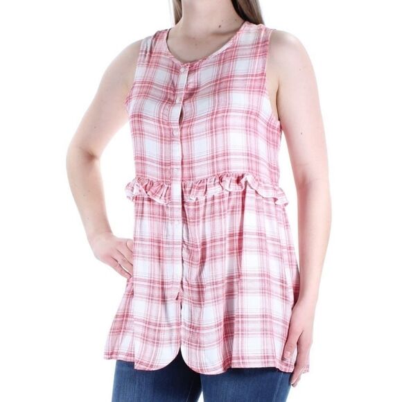 NWT MAX STUDIO Sleeveless Button Plaid Top XS - Picture 1 of 10